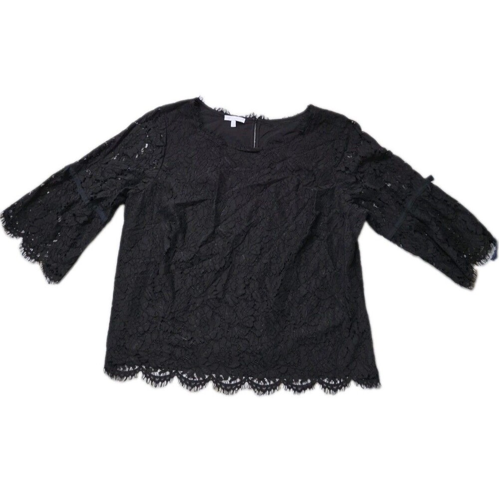 RSVP by Talbots Black Floral Lace Bell Sleeve Blouse Side Zip Plus Size 2X EUC
